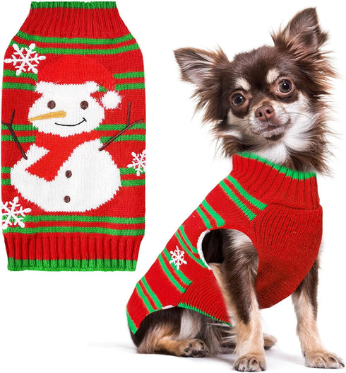 Dog Christmas Sweater Red Snowman Snowflake for Dogs Cats, Xmas Costume Pet Holiday Vest Pullover Outfits, L