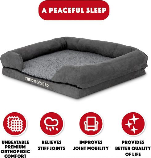 The Dog’s Bed Orthopedic Small Plush Grey Dog Bed, Memory Foam for Pain Relief, Waterproof Washable Cover