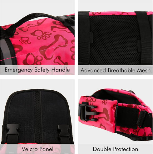 Surblue Dog Life Jacket - Adjustable Flotation Vest for Water Safety at Pool, Beach, Boating, Swimming (Large, Pink)