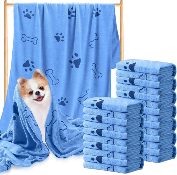 Tatuo 12 Pcs Microfiber Dog Grooming Towels - 28 x 55 Inch, Quick Drying Bath Towels for Small Medium Large Dogs (Blue,