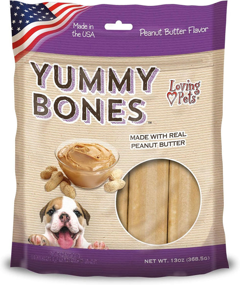 Loving Pets Yummy Bones, Peanut Butter Flavor Filled Bones for Medium/Large Dogs, 20-100+ lbs