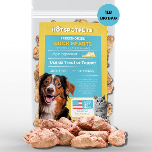 hotspot pets Freeze Dried Duck Heart Treats for Cats & Dogs - 1LB BIG BAG, All Natural Grain-Free Duck Hearts