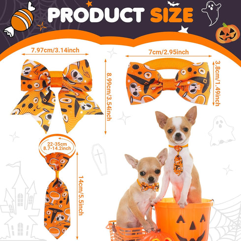 Reginary 100 Pcs Halloween Dog Bow Ties Collar Bulk, 40 Neckties, 30 Puppy Bow Ties, 30 Collar Flowers for Small Medium