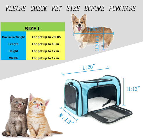 Soft Sided Carrier for Small Medium Dogs and Cats, Collapsible Travel Pet Carrier with Removable Pad, Large Blue
