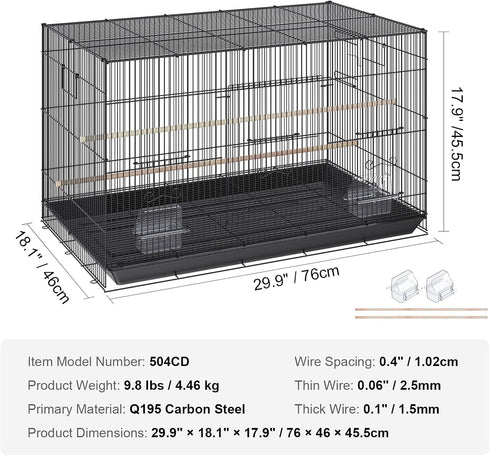 VEVOR 30 Inch Flight Bird Cage, Stackable with Slide-Out Tray, Small Parrots Birdcage for Cockatiels and Budgies