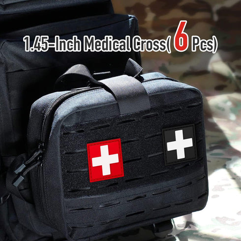 6 Medical Cross Patch, POWNEW Tactical First Aid Med Patches Perfect for IFAK Trauma Pouch, EMT, EMS, EDC Bag - Pcs