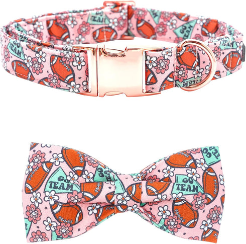 Rugby Dog Collar with Flower Bows, Adjustable Bowtie Pet Collar for X-Small Dogs