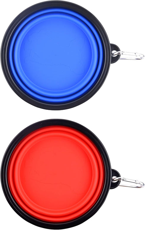 Large Collapsible Dog Bowls, 34oz Travel Water Food Bowls, Portable Foldable Dishes with Carabiner Clip, 2 Pack