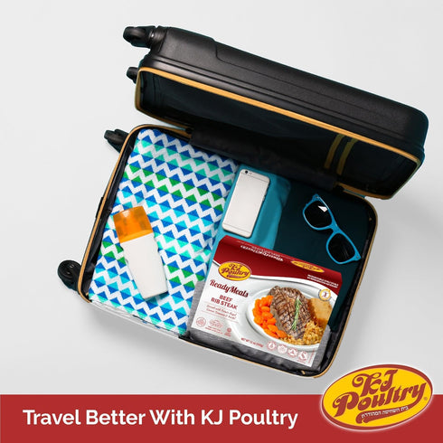 (3 Pack) KJ Poultry Kosher Ready Meals - Beef Rib Steak & Kugel, MRE Meat Meals Ready to Eat, Shabbos Food Prepared