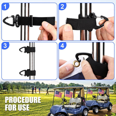 TOBWOLF 2PCS 12" x 18" Golf Cart Flags - Easy Installation Embroidery American Flags with Elastic Strap Bracket