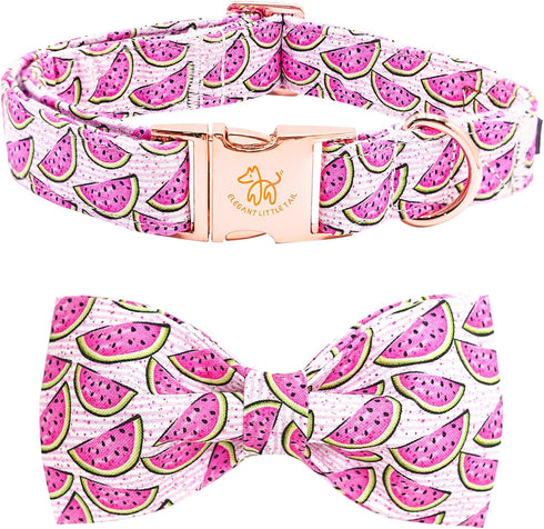 Watermelon Print Dog Collar, Elegant Little Tail Adjustable Cotton Pet Collar for Medium Dogs with Durable Metal Buckle