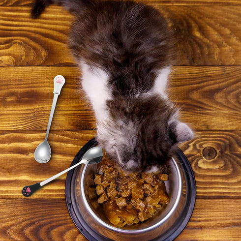 6 Pieces Stainless Steel Pet Food Spoon Set, Cute Cat Claw Silicone Handle (White, Black, Orange)