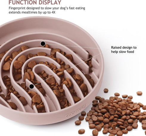 Coomazy Silicone Slow Feeder Dog Cat Bowls, Interactive Puzzle Toy for Food Training, Dusty Pink, Large (3.2 Cup)