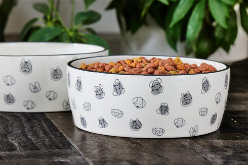 Pearhead Dog Faces Pet Bowl - Ceramic Dog Water and Food Dish, Microwave & Dishwasher Safe, Holds 9 Cups