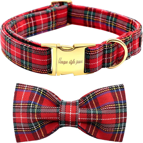 Unique Style Paws Christmas Dog Collar Bow Tie, Adjustable Collars for Small Medium Large Dogs