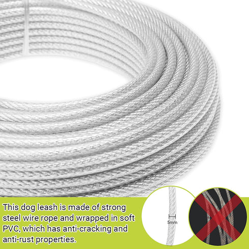 Dog Tie Out Cable - 100 ft Long with 10 ft Run Cable, Heavy Duty Chew Proof Lead Leash for Small Medium Large Dogs