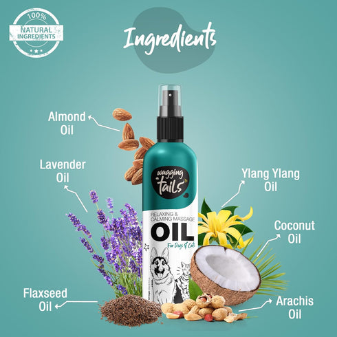 4-in-1 6.76 oz Wagging Tails Relaxing & Calming Massage Oil for Dogs and Cats, fl | Natural Grooming Formula | Enhances