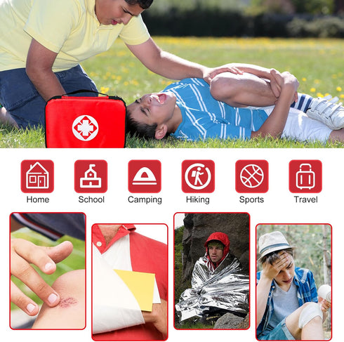 Travel-First Aid-Kit - Car-Home 300PCS Survival-Kit Outdoor-Adventure, Small Portable Red Emergency Essential Sets for
