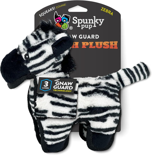 Spunky Pup Tough Plush Dog Chew Toys - Durable Triple-Layered Squeaker Toy for Medium to Large Dogs, Zebra