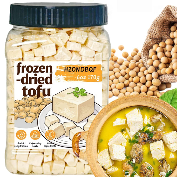 H2ONDBQF 6 oz Freeze-Dried Tofu Cubes High Protein Dehydrated Tofu Instant Vegan Protein