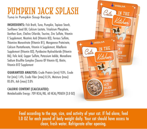 Weruva Cats in The Kitchen Pumpkin Jack Splash with Tuna in Pumpkin Soup Cat Food - 3oz Pouch (Pack of 12) - Orange