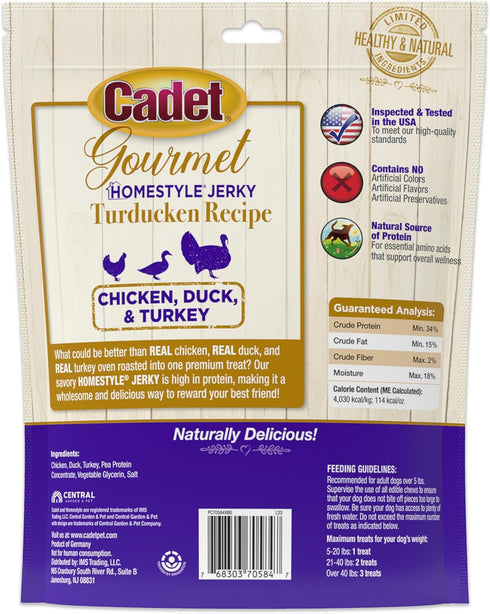 Cadet Gourmet Homestyle Jerky Treats for Dogs - 14 oz Turducken Recipe, Healthy & Natural Made with Real Turkey, Duck,