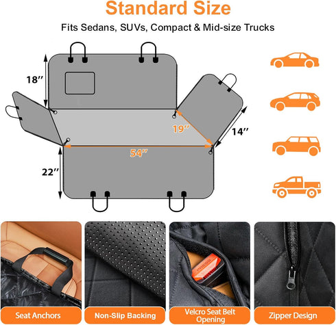 100% Hammock 600D URPOWER Dog Car Seat Cover for Pets Waterproof Seat Cover Heavy Duty Scratch Proof Nonslip Durable