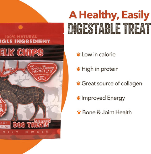 Gaines Family Farmstead Elk Chips for Dogs, All-Natural, Grain-Free, 4 oz