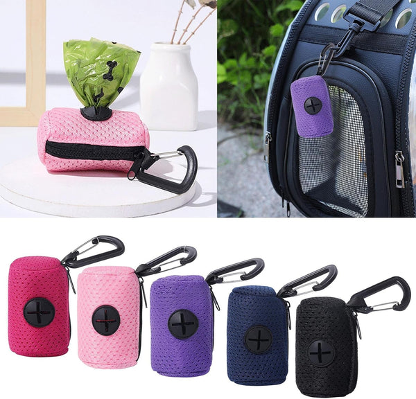 Rooyar Dog Poop Bag Dispenser Hangable MeshFabric Pet Poop Bag Holder Practical Trash Bag Dispenser For Pet Walking