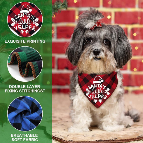 4 Pack Christmas Dog Scarves - Plaid Triangle Bandanas for Small to Large Dogs and Cats - Holiday Gift Set