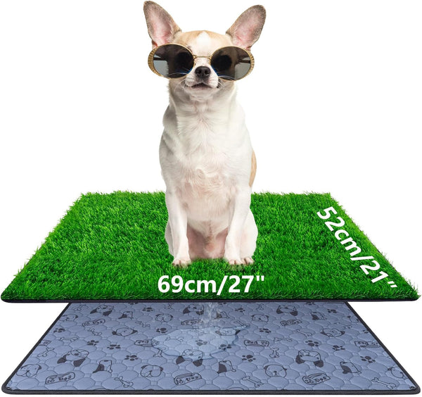 Alckijy Pee Pads for Dogs with Fake Grass, 27" x 21" Indoor Artificial