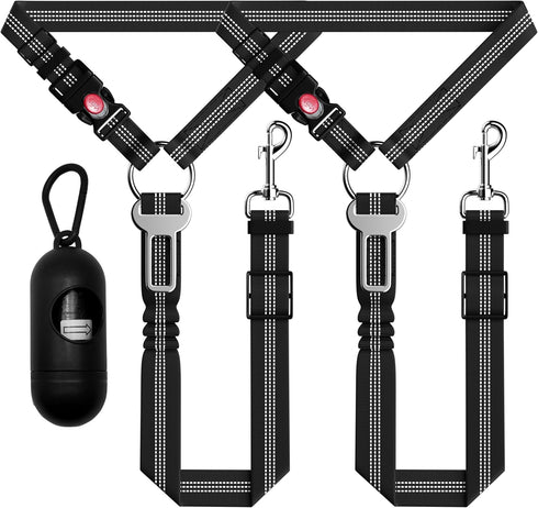 Seyezo Dog Car Seat Belt Set - 3 Piece Retractable Harness, Adjustable