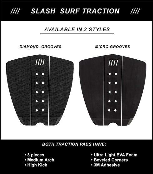 Slash Surfboard Traction Pads, 3 Piece Deck Grips for Surfboard, Maximum Grip Stomp Pad, 3M Adhesive
