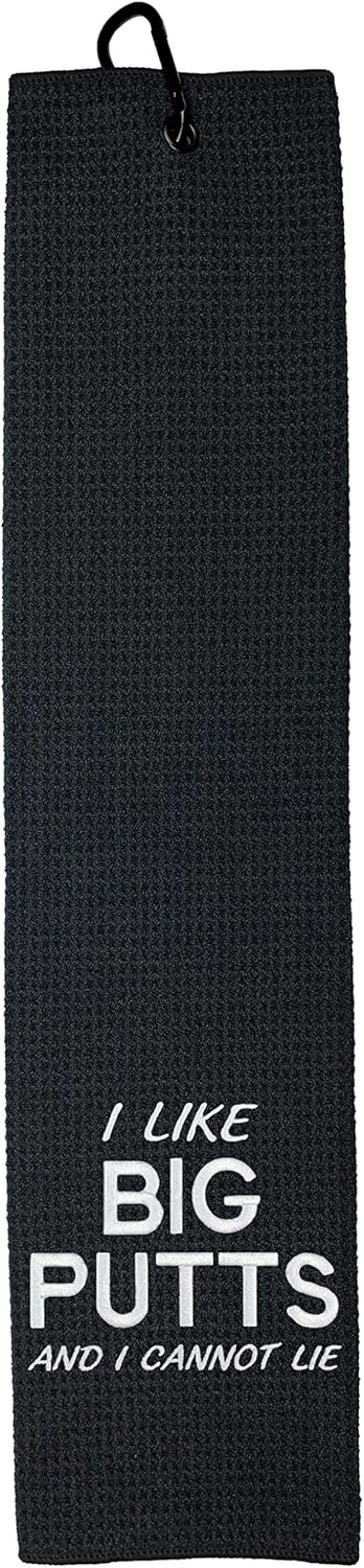 Wolf Golf Towels, Funny Golf Towel for Men or Women, Embroidered Golf Gifts with Clip, I Like Big Putts