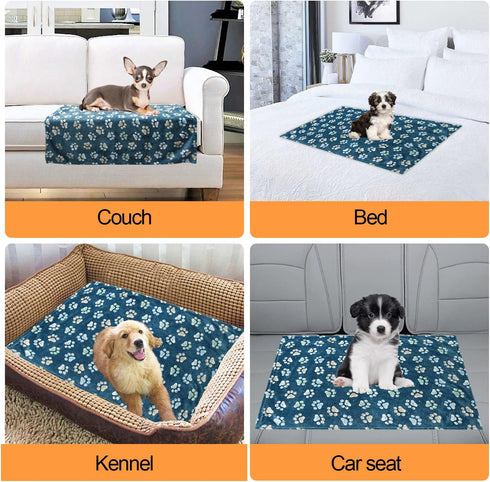 Dog Blankets for Dogs - Large and Medium Soft Fuzzy Washable Blankets, Reversible Print, 41 x 31 inch, Dark Blue