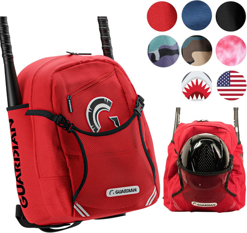 Guardian Rookie Baseball Backpack for Boys or Girls - Bat Pack Bag for Kids with External Helmet Storage, Holds Two Bats