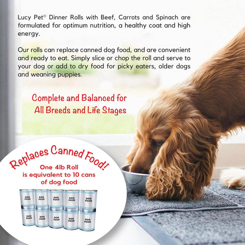 Lucy Pet Dinner Rolls - Mom's Meatloaf Beef with Carrots and Spinach, 4lb