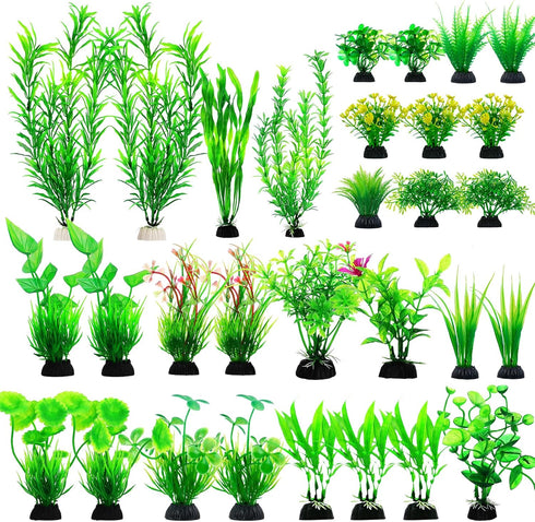 30pcs Fish Tank Accessories, Green Plastic Plants for Aquarium Decorations