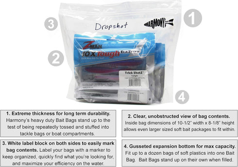 Harmony Fishing Bait Bags (10 Pack) - Durable Clear Storage Bag Organizers for Fishing Accessories
