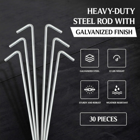 Tent Stakes for Outdoor Camping - Heavy Duty Metal, Galvanized Rust-Free Yard Stakes, 10 Garden Edging Fence Hooks