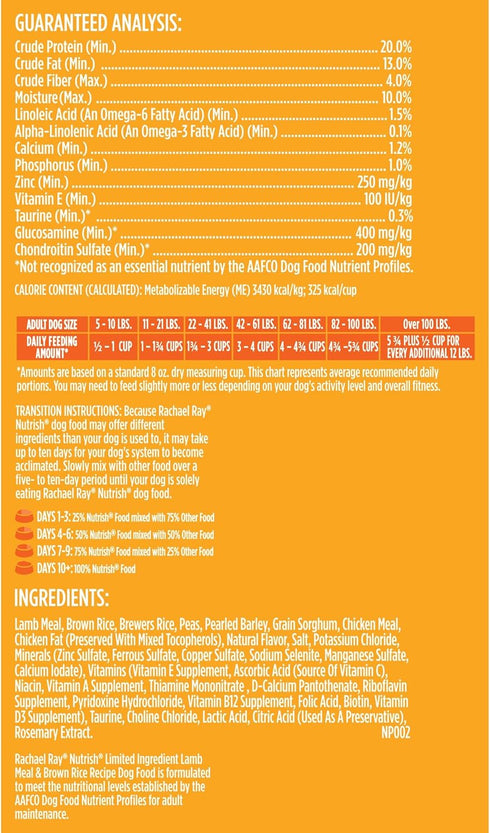Rachael Ray Nutrish Limited Ingredient Diet, Lamb Meal & Brown Rice Recipe, 6.00 Pound (Pack of 1) (Packaging Design