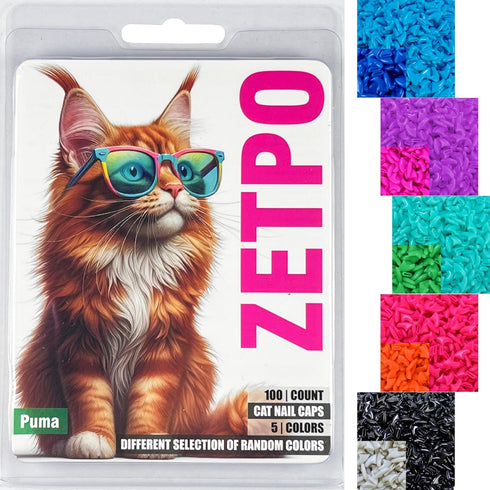 zetpo Cat Nail Caps, Cat Claw Covers with Adhesives and Applicators (M, 5X Solid Random Colors | 100 pcs)