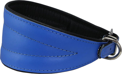 Dogs My Love Real Leather Extra Wide Padded Dog Collar, Blue (16.75"-20" Neck; 3" Wide)