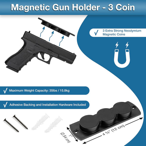 LORESO Tactical Pistol Magnetic Mount - Rubber Coated Holder for Handguns