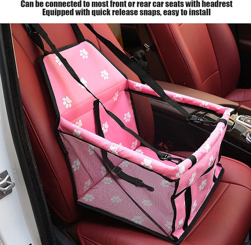 Pet Safety Seat with Oxford Cloth Bear Paw Pattern, Washable Adjustable Strap Carrier Storage Bag for Travel (Pink Paw