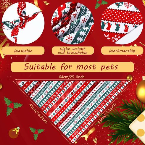 40 Pcs Christmas Dog Bandanas Bulk Adjustable Xmas Dog Scarves Bibs Triangle Reversible Puppy Bandana Pet Neckerchief