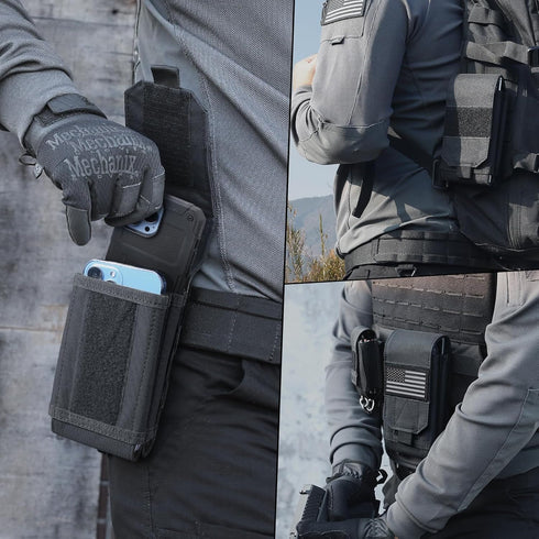 RXW Molle Phone Pouch Tactical Phone Holster Universal Dual Cell Phone Holder Utility EDC Pouch with US Flag Patch