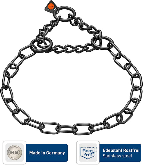 Herm Sprenger Black Stainless Steel Fur Saver Dog Collar - Medium Link Professional Training Collar (18 inches)