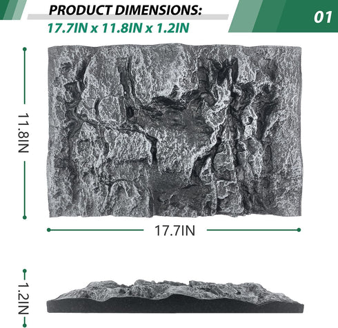 17.7x11.8in Rock Terrarium Background, 3D Reptile Tank Background Board, Decorative Panel for Fish Pet Silo