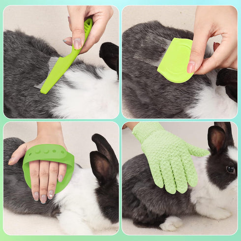 8 VCZONE Pcs Small Animal Grooming Kit, Pink with Pet Nail Clipper and File, Flea Comb, Pet Shampoo Bath Brush, Pet